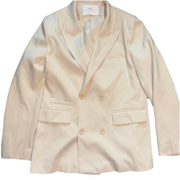 Grey/Ven Mulberry Peak-Lapel Double-Breasted Blazer Sz Small In Summer White